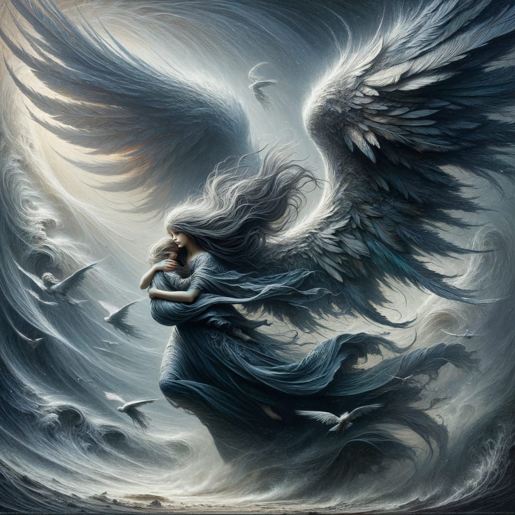 Angelic Protector in Winter Storm, 19th Century Style