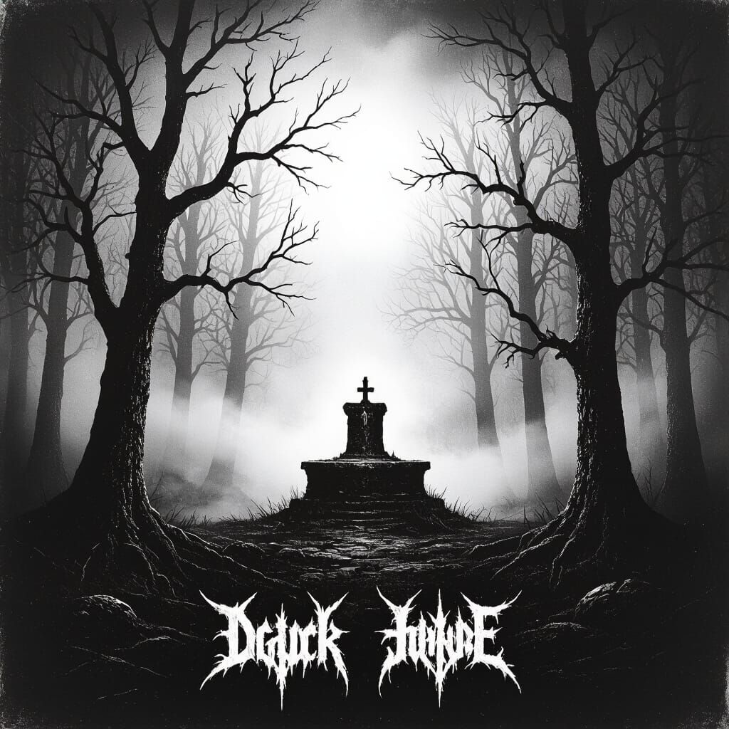 Black Metal Album Cover: Dark Forest Night with Occult Altar
