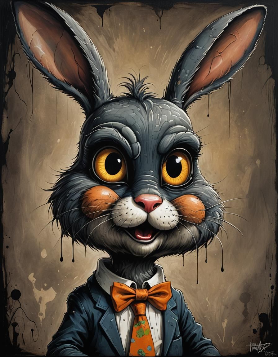 Eerie Bugs Bunny Illustration in Vintage Cartoon Style
