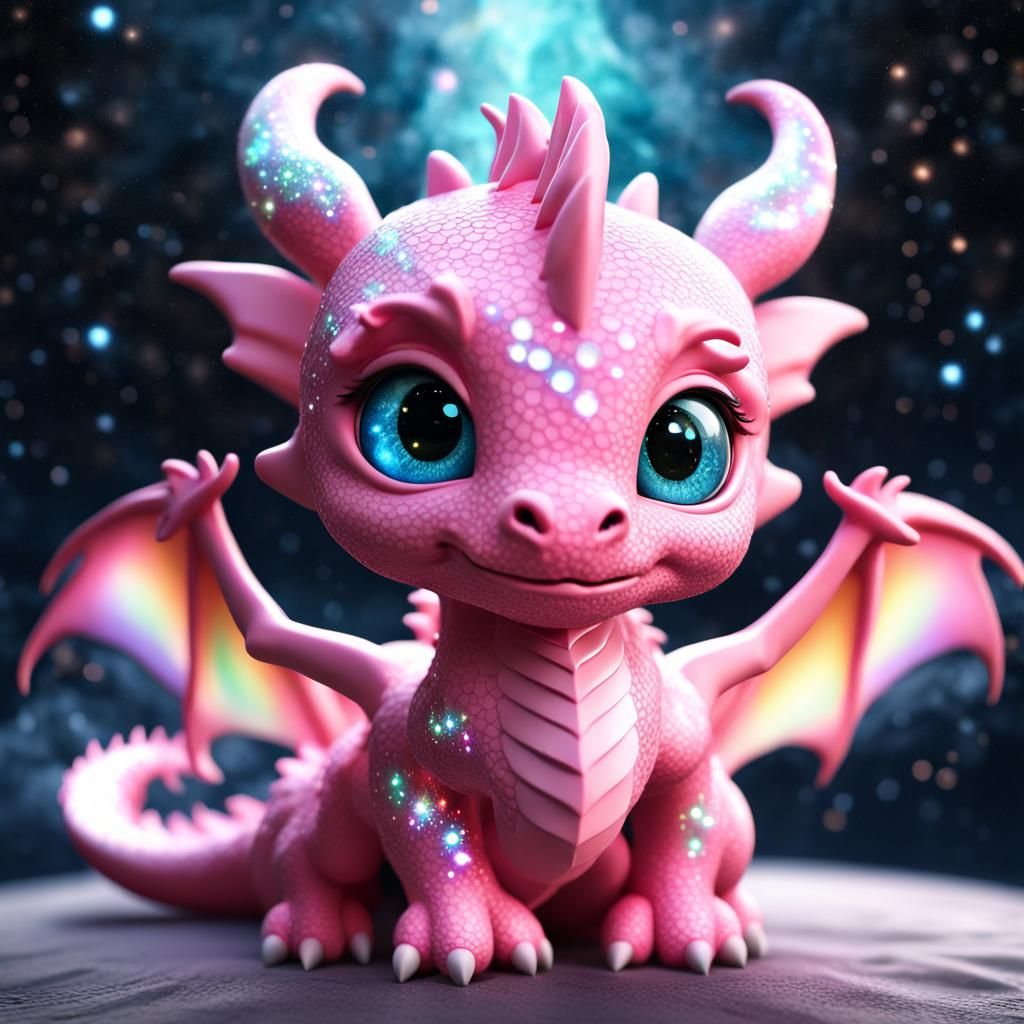 Adorable Pink Chibi Dragon Made of Stars