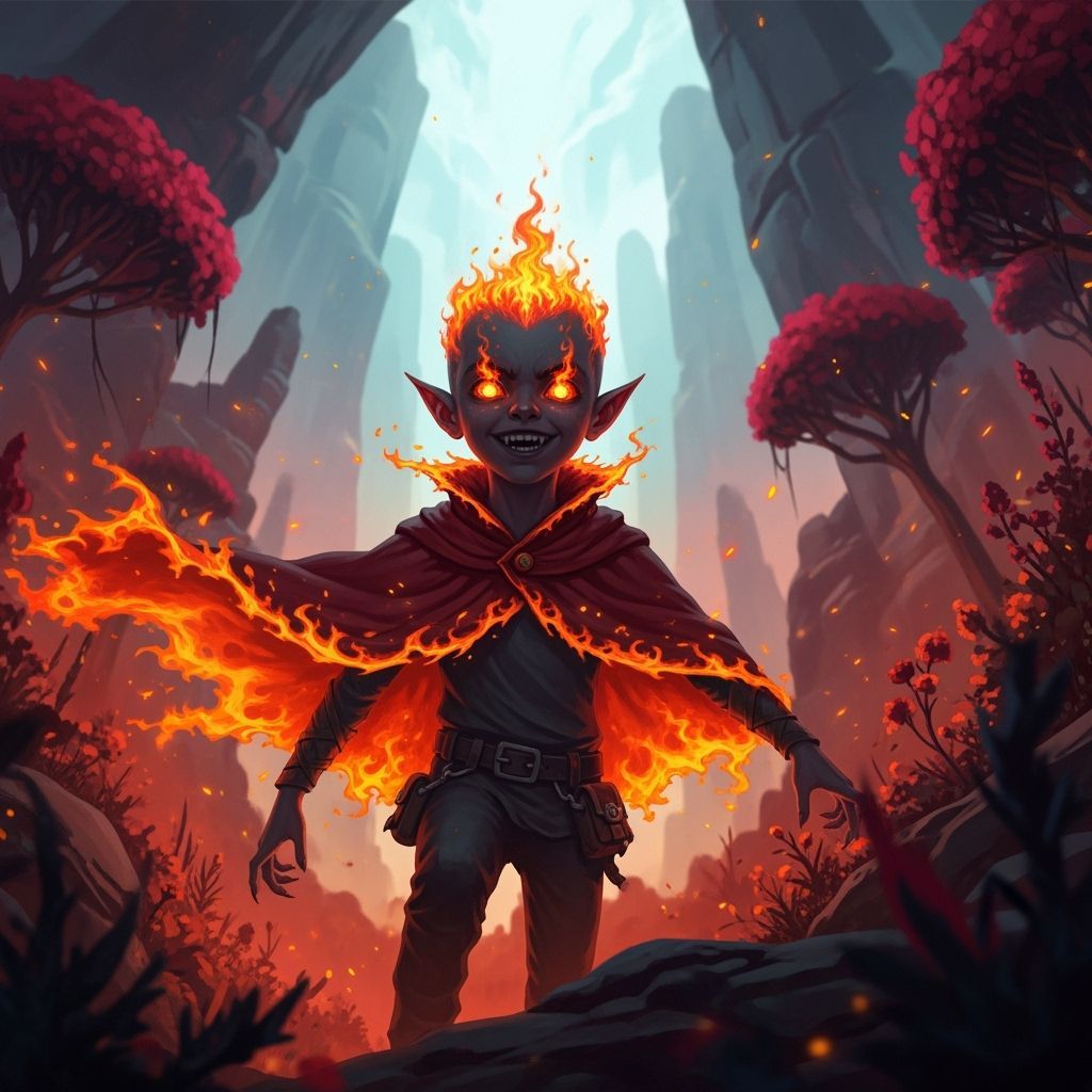 Ifrit Boy with Flaming Hair in Fantasy Realm