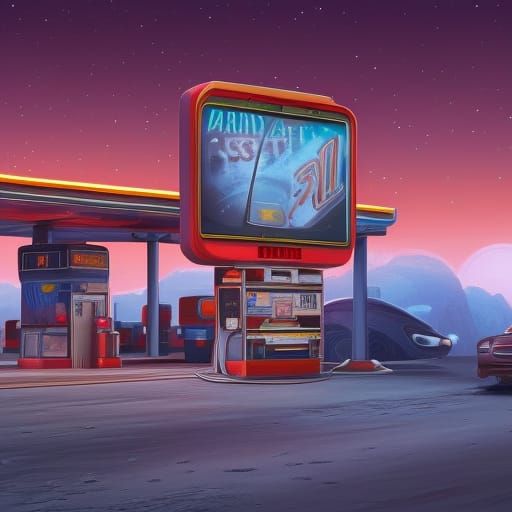 Retro Gas Station on Mars: Detailed Matte Painting