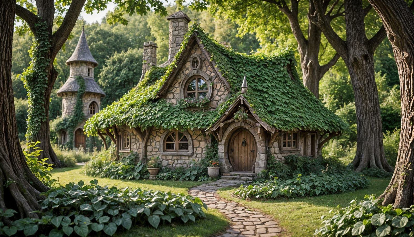 Whimsical Elven Cottage Covered in Ivy