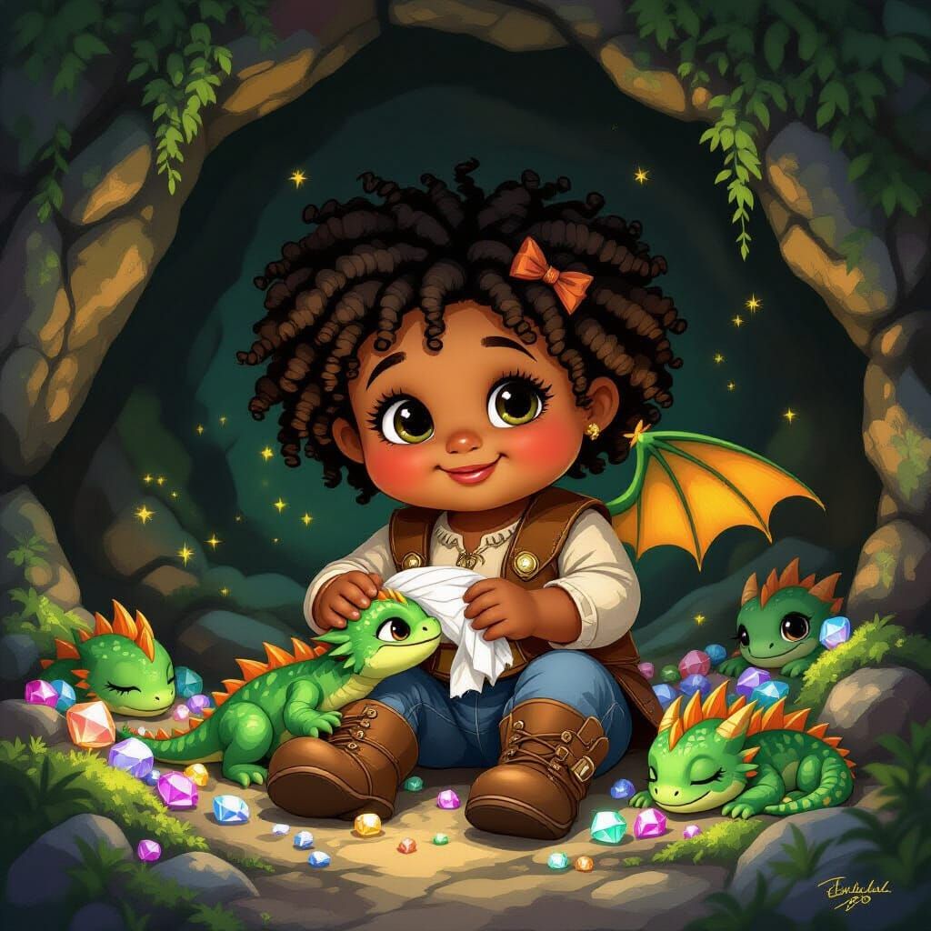Cabbage Patch Kid and Baby Dragon Fantasy Art