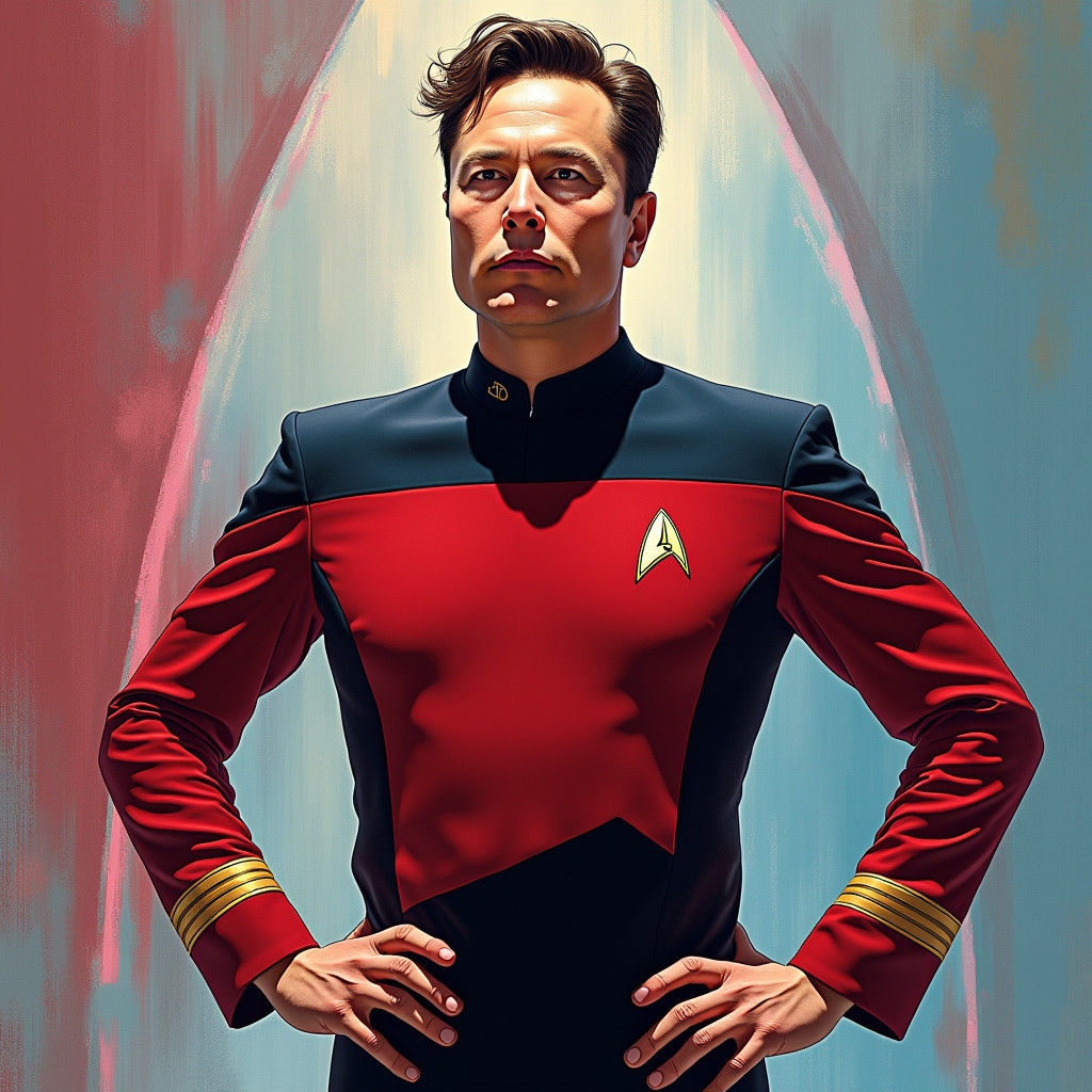 Elon Musk as Captain Kirk in Splash Art Style