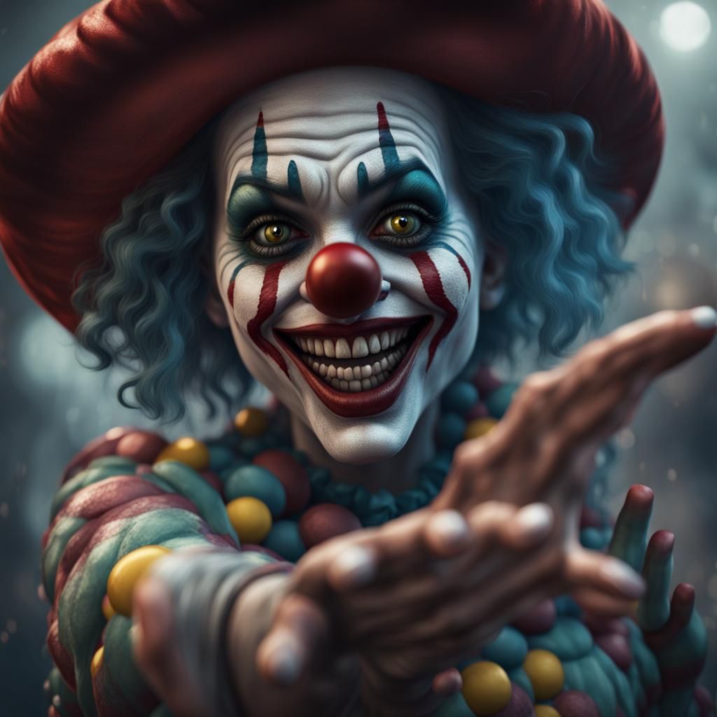 Creepy Clown Girl Smiling: Detailed Matte Painting