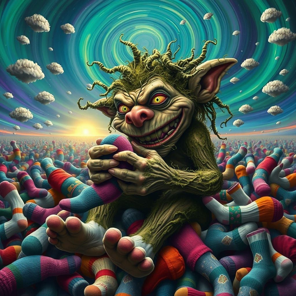 Surreal Sock Wonderland in Quirky Troll Style