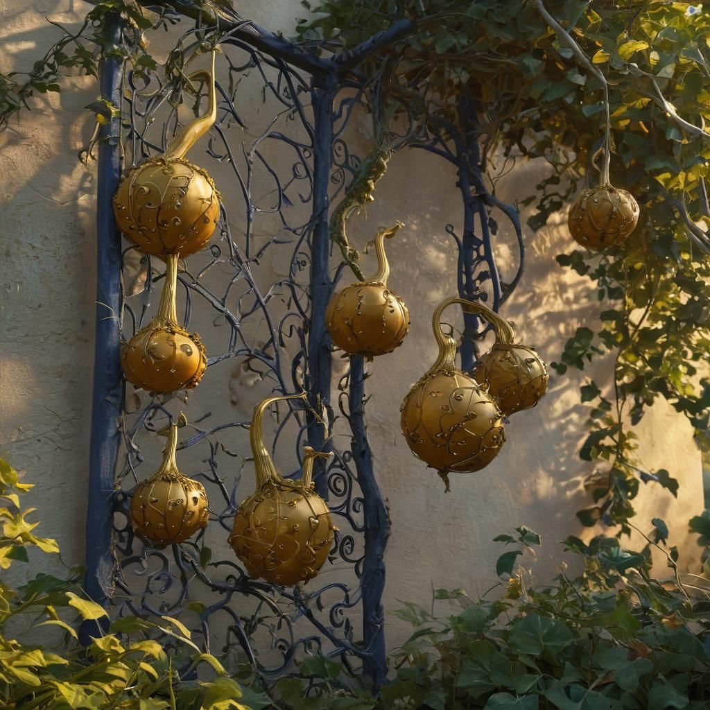 Iridescent Gourds in Mystical Garden: Fantasy Concept Art