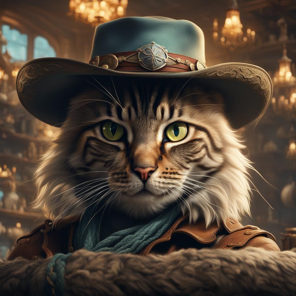 Dramatic Cat Cowboy Digital Matte Painting