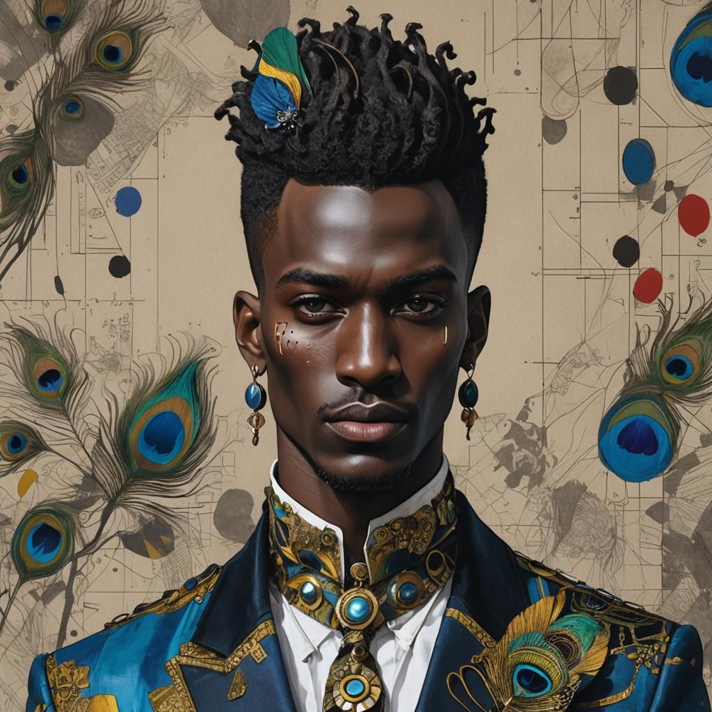 Peacock Fashion Model: Concept Art in Mixed Media Style