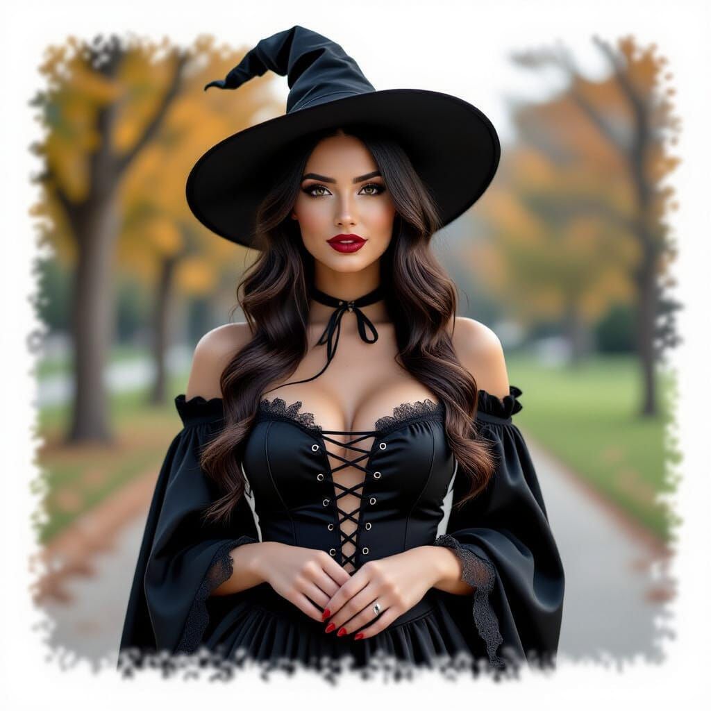 Pretty Witch Halloween Costume with Dark Hair