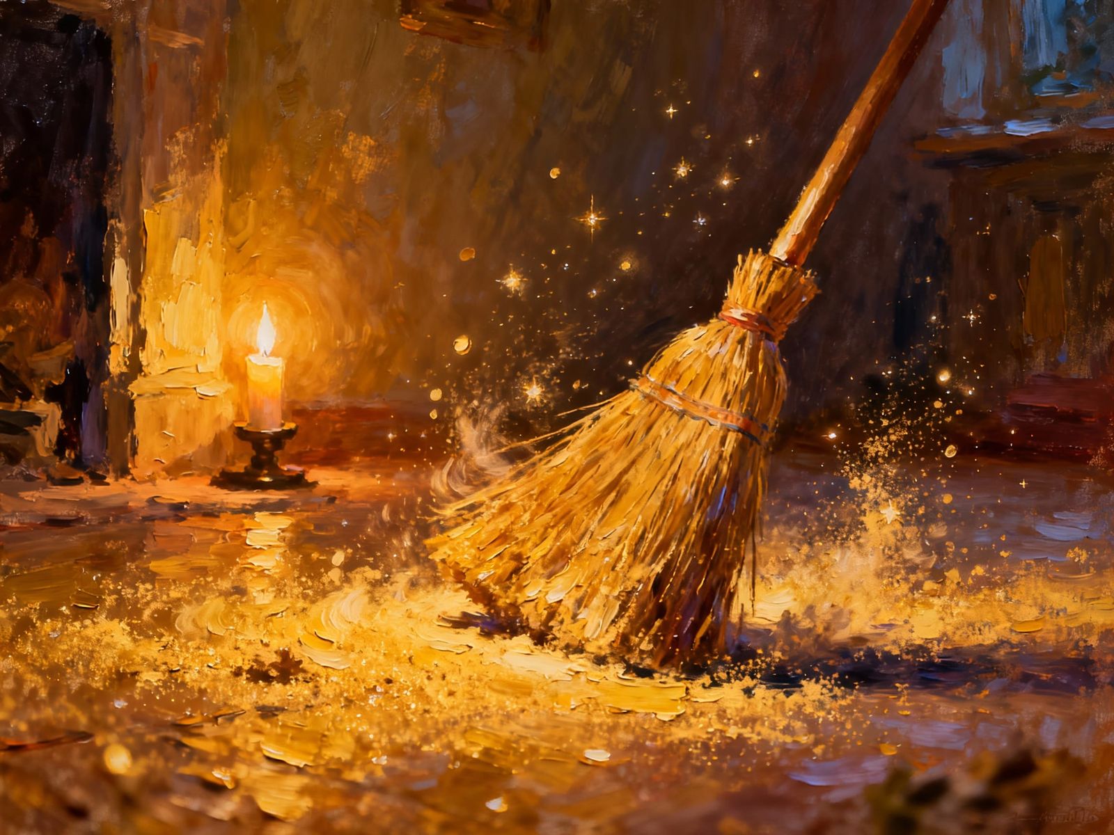 Impasto Painting of a Self-Sweeping Broom