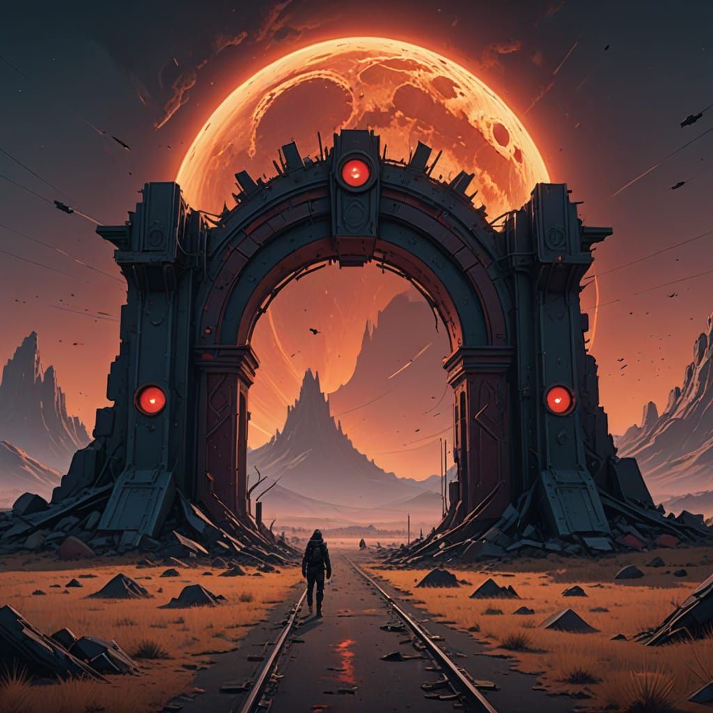 Ominous Death Gate Portal in Fiery Desert Night