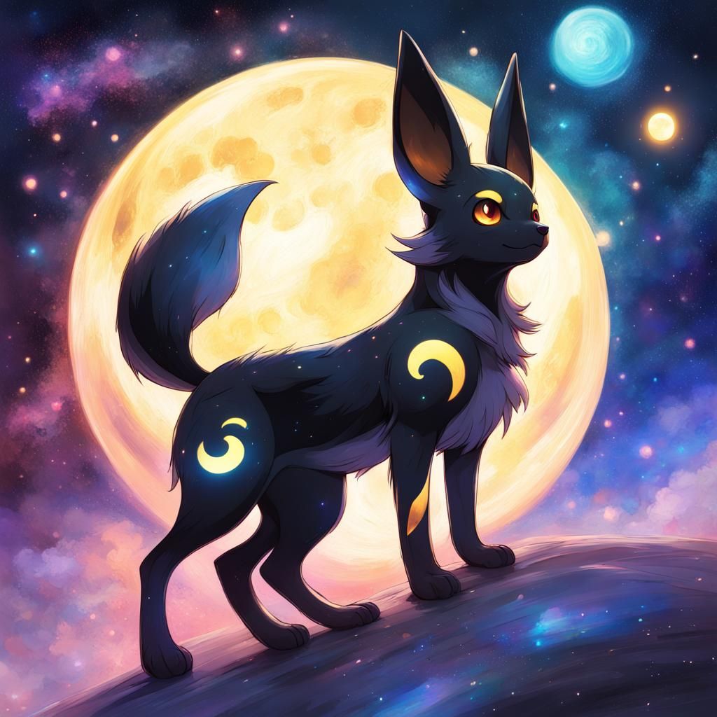 Mystic Umbreon in Space: Hyperrealistic Splash Art