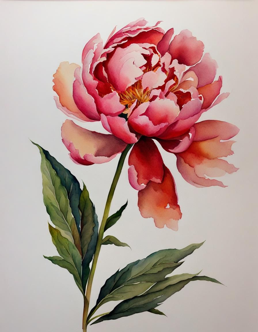 Watercolor Peony Bloom Art