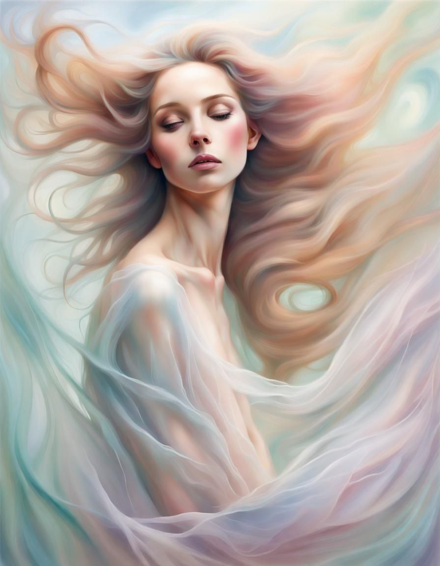 Dreamlike Windswept Lady in Pastel Colors
