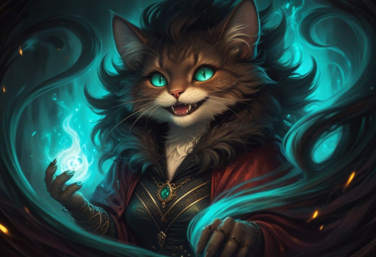 Fantasy Cat Witch in Rich Oil Textures
