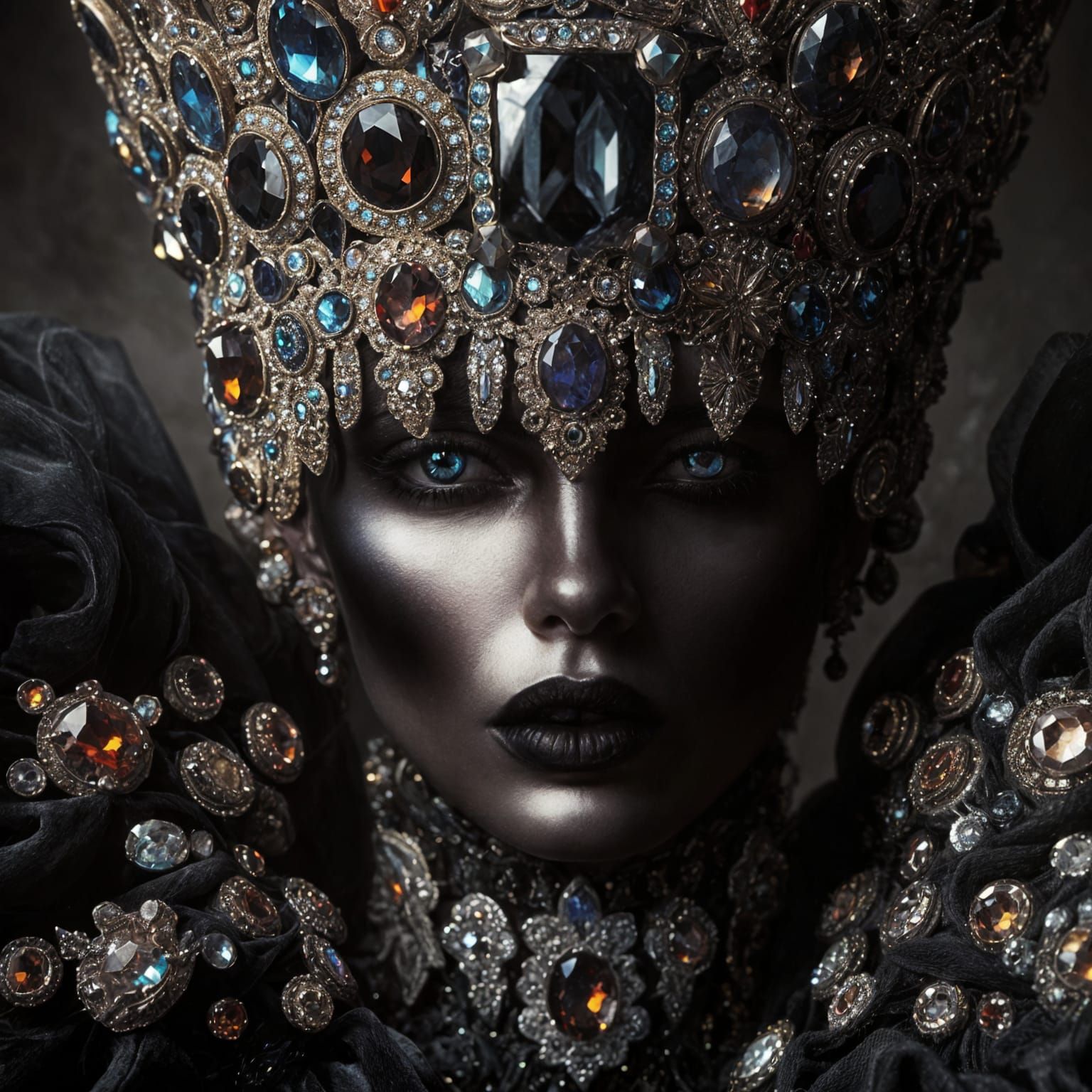 Mysterious Dark Queen in Ornate Crown