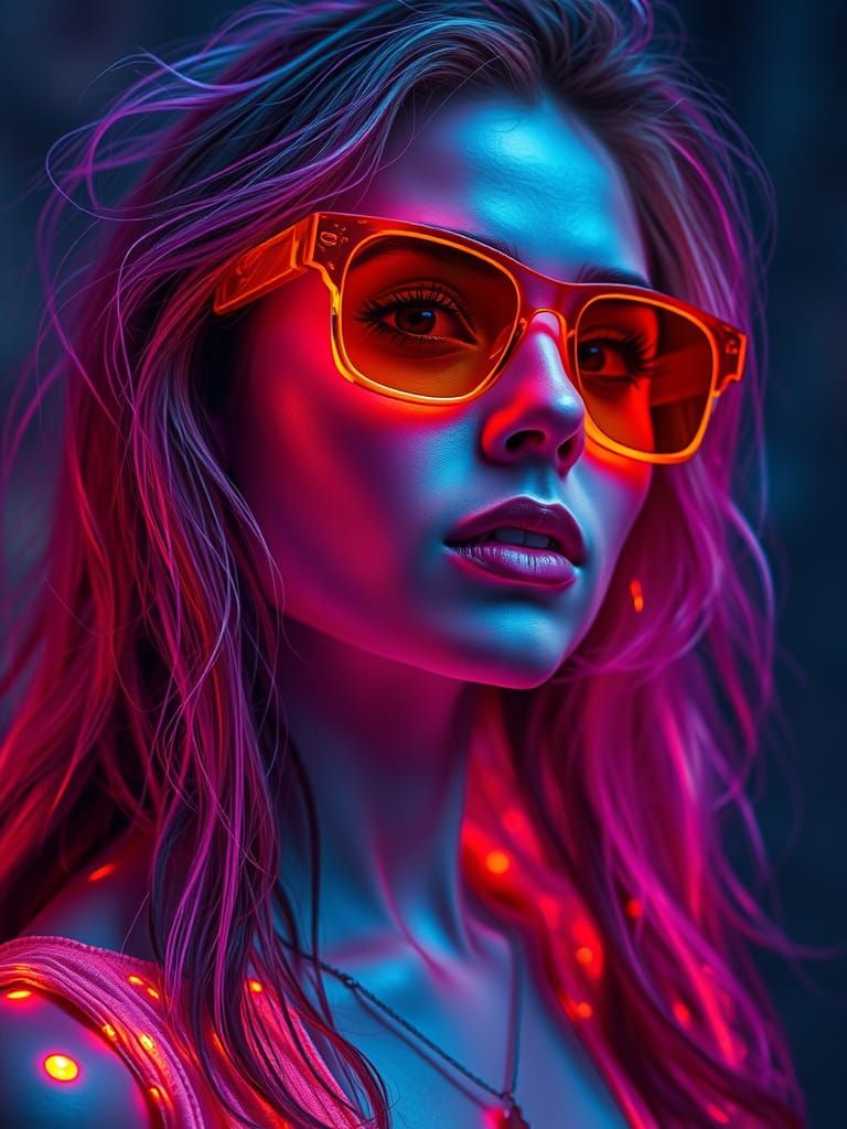 Surreal Neon Goddess Captured in Futuristic Retro Aesthetic