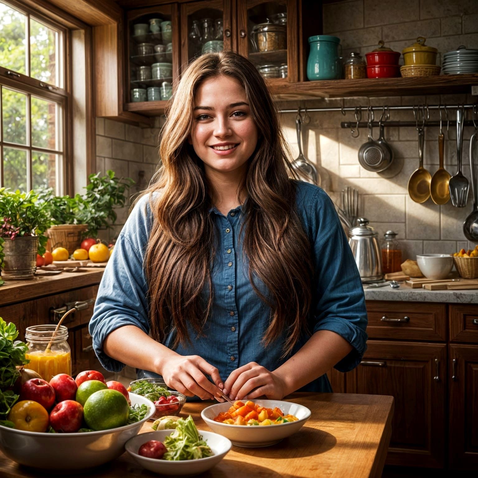 Vibrant Tradwife in Mid-Day Kitchen Glow