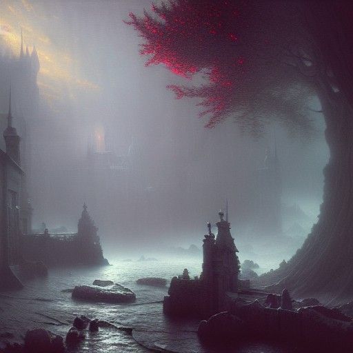 Ethereal Horror Fantasy Scene with 3D Shading
