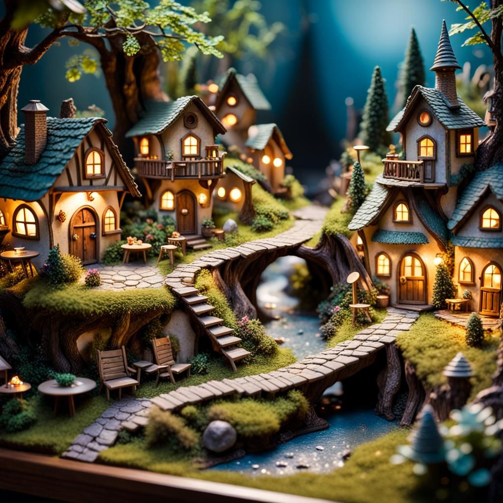 Fairy Village Diorama in Arts and Crafts Style