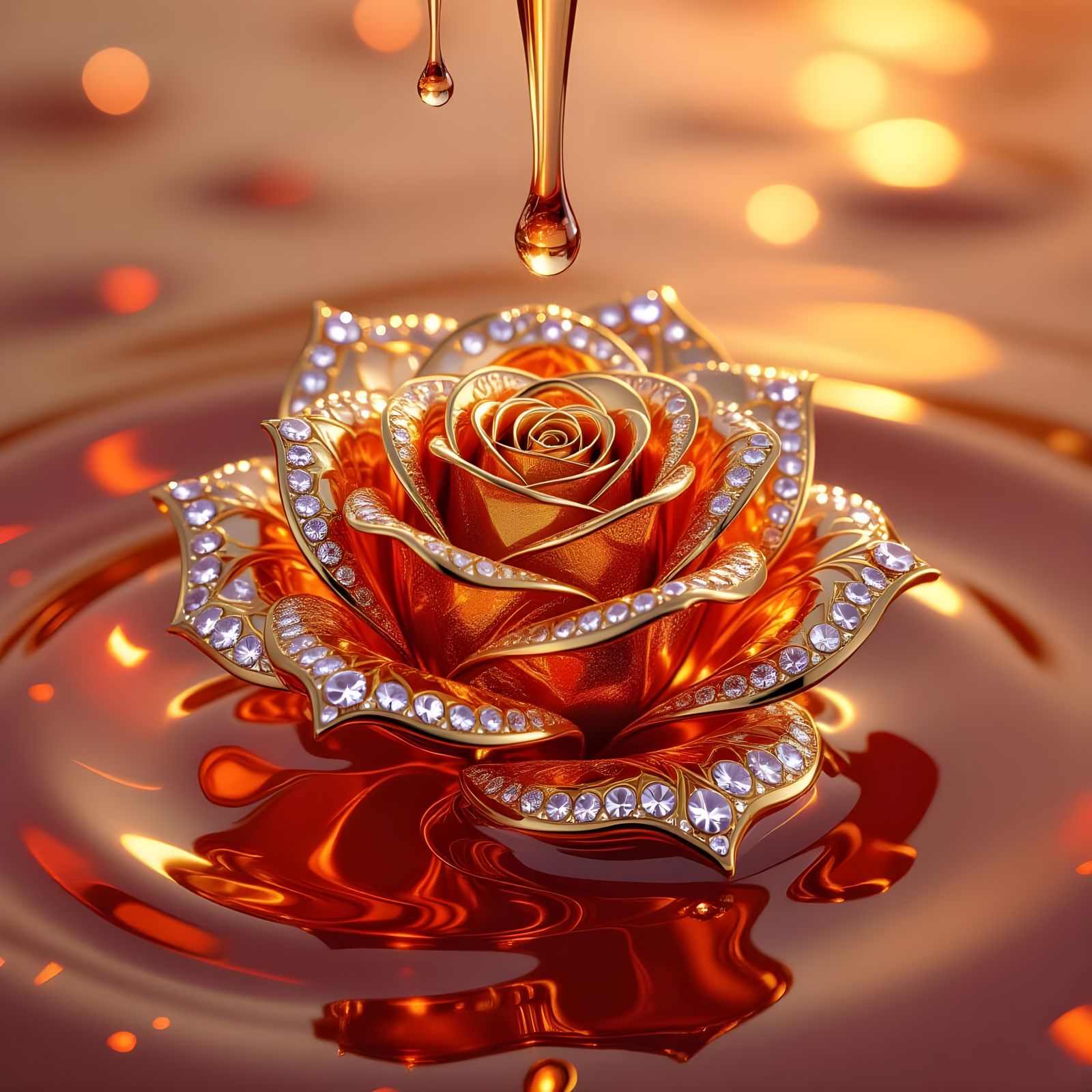 Opulent Rose Gold and Honey with Gemstone Rose