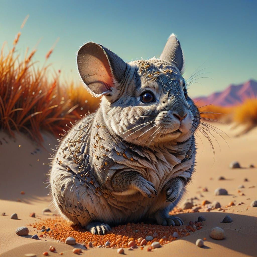 Surreal Hyperrealistic Chinchilla Made from Tiny Grains of S...
