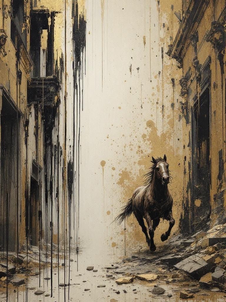 Horse Runs Free Amidst Decaying Sacred Geometry