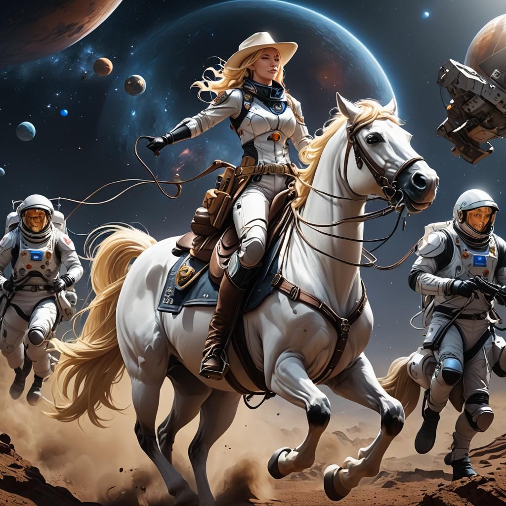 Cowgirl Roping Spacemen: Anime-Inspired 3D Art