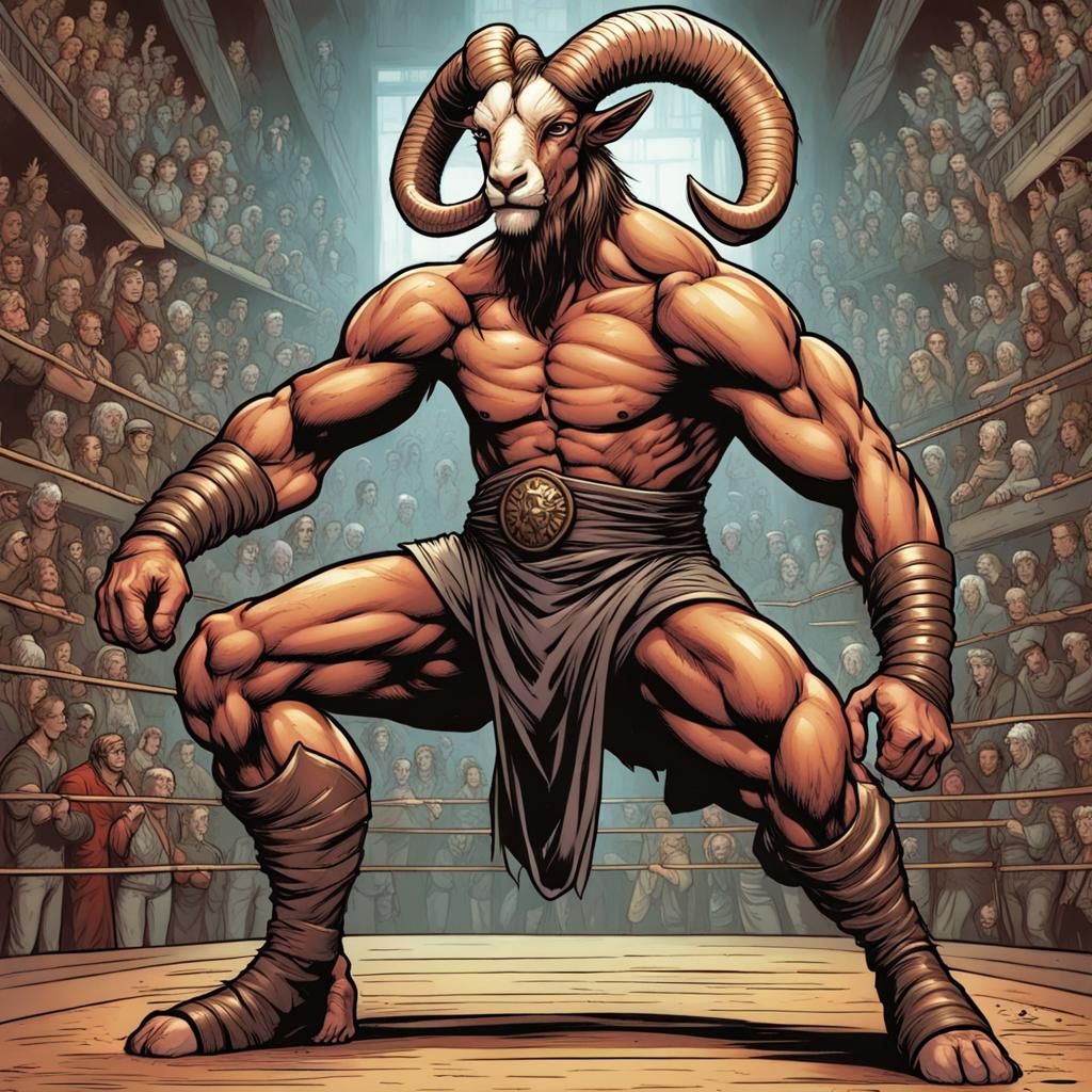 Billy Goat Wrestler Comic Book Art