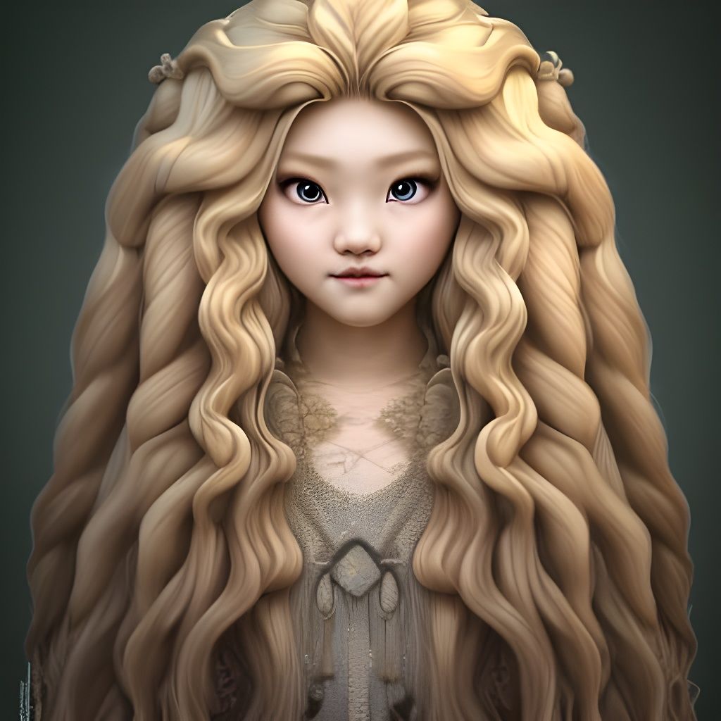 Elegant Ainu Girl with Blonde Hair in Art Nouveau Style