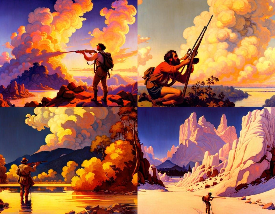 Hudson River School Landscape with Detailed Sky