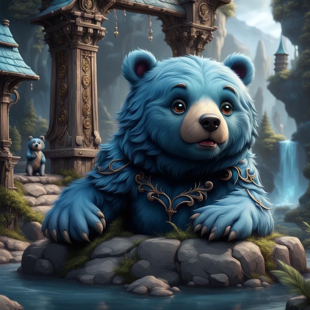 Cute Blue Bear in Detailed Matte Painting