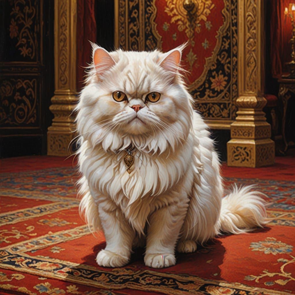 Luxurious Persian Cat Struts Down Crimson Carpet in Traditio...