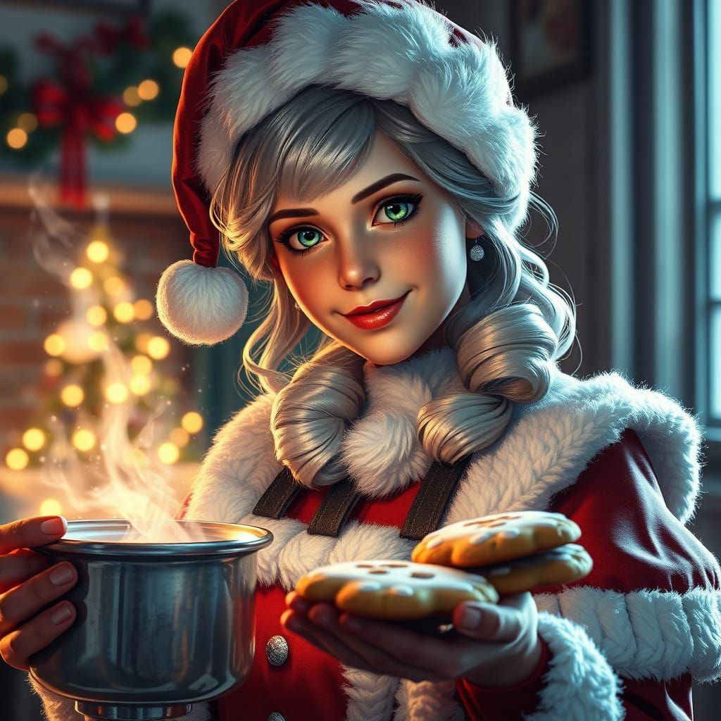 Christmas Cookie Baking with Mrs. Claus in Whimsical Style