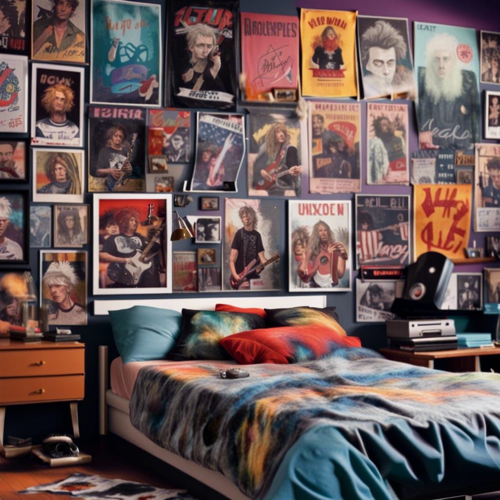 90s Rock and Roll Bedroom with Detailed Posters