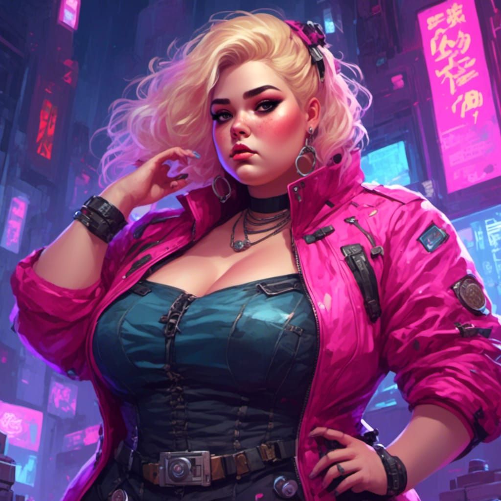 Curvy Woman in Cyberpunk Micro Dress