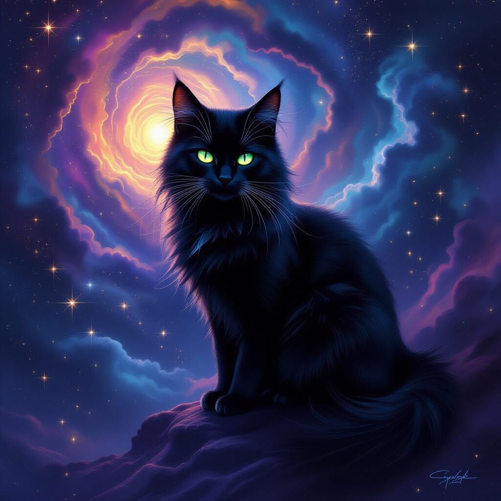 Cosmic Cat Amidst Swirling Nebulae