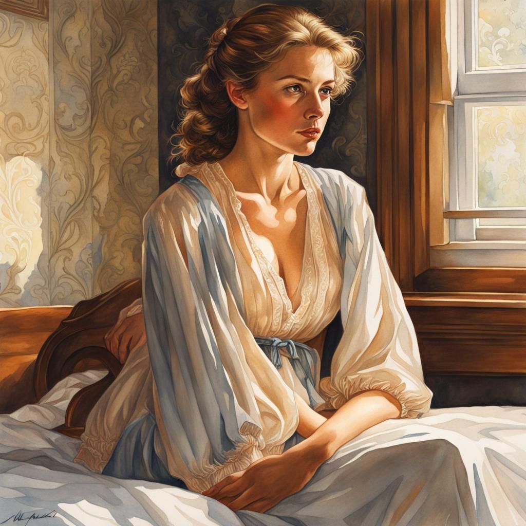 Colonial Portrait of a Woman in Watercolor Style