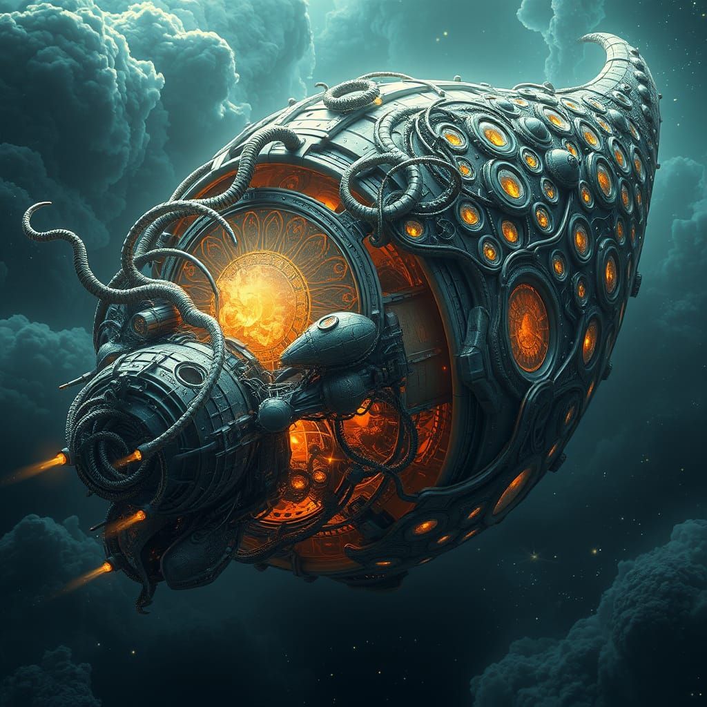 Majestic Time Travel Spaceship in Ethereal Light