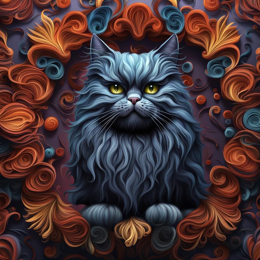 Quilled Persian Cat: Detailed Fantasy Concept Art