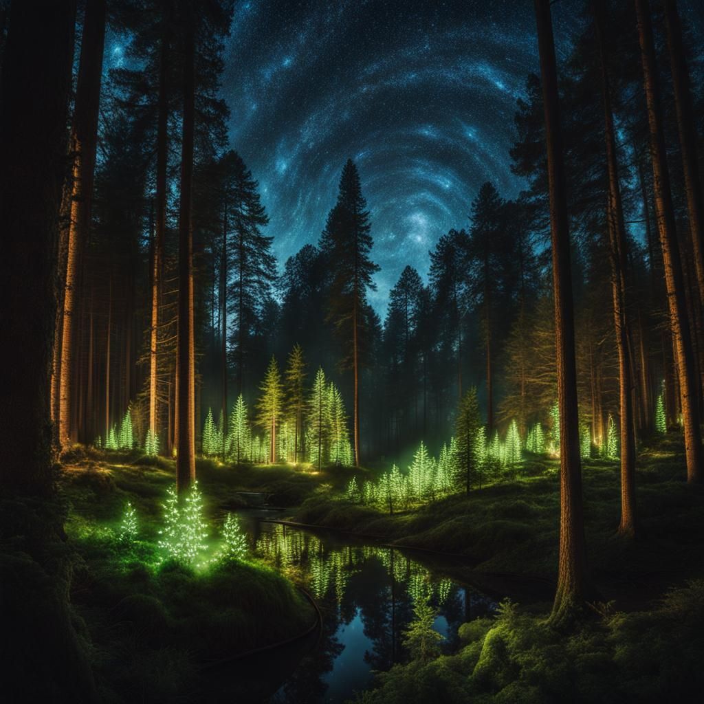 Cryptic Light Signs in Serene Forest: Light Painting