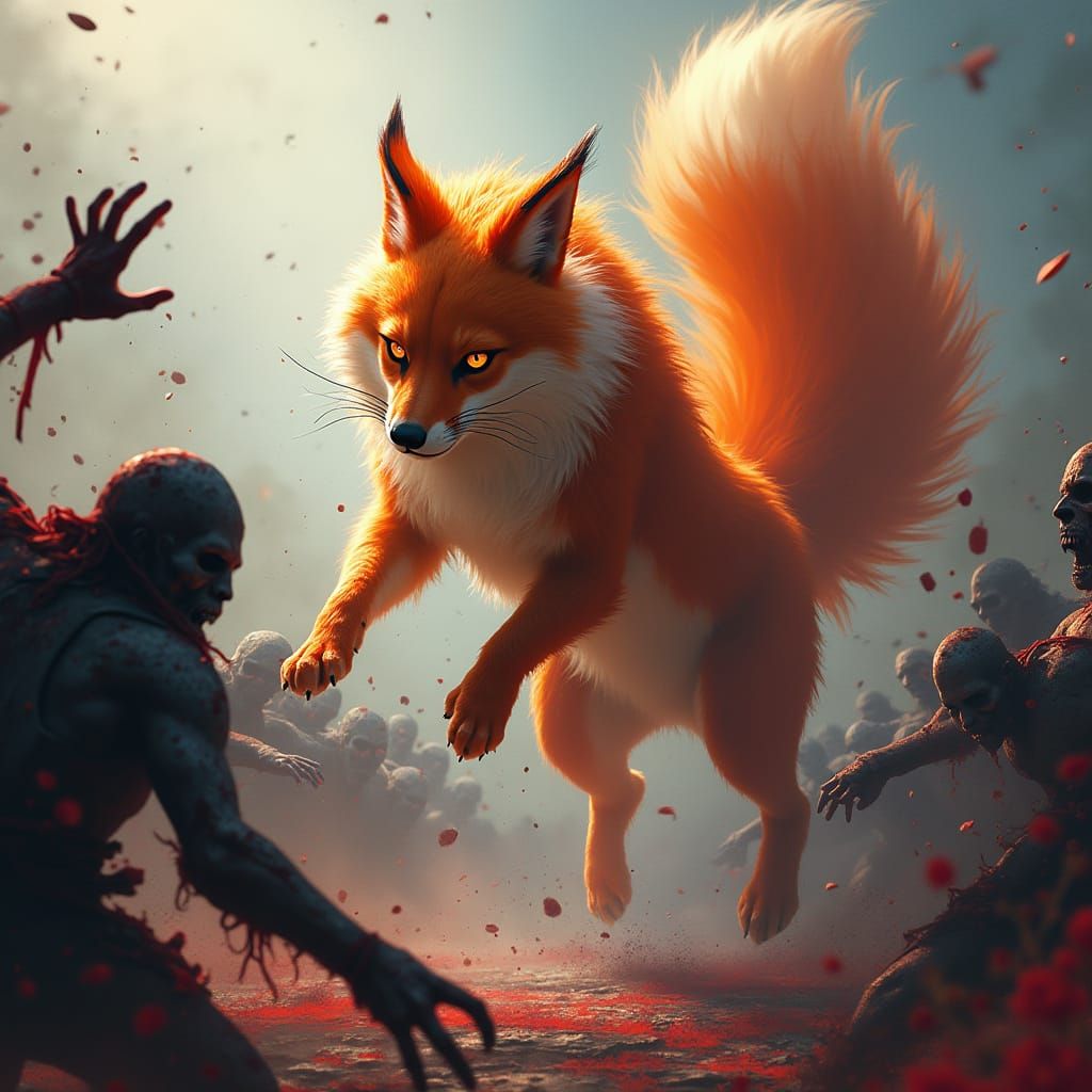 Kitsune Battles Zombies in Detailed Splash Art