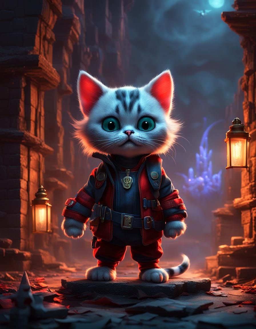 Mini Cat as Harley Quinn in Dark Castle