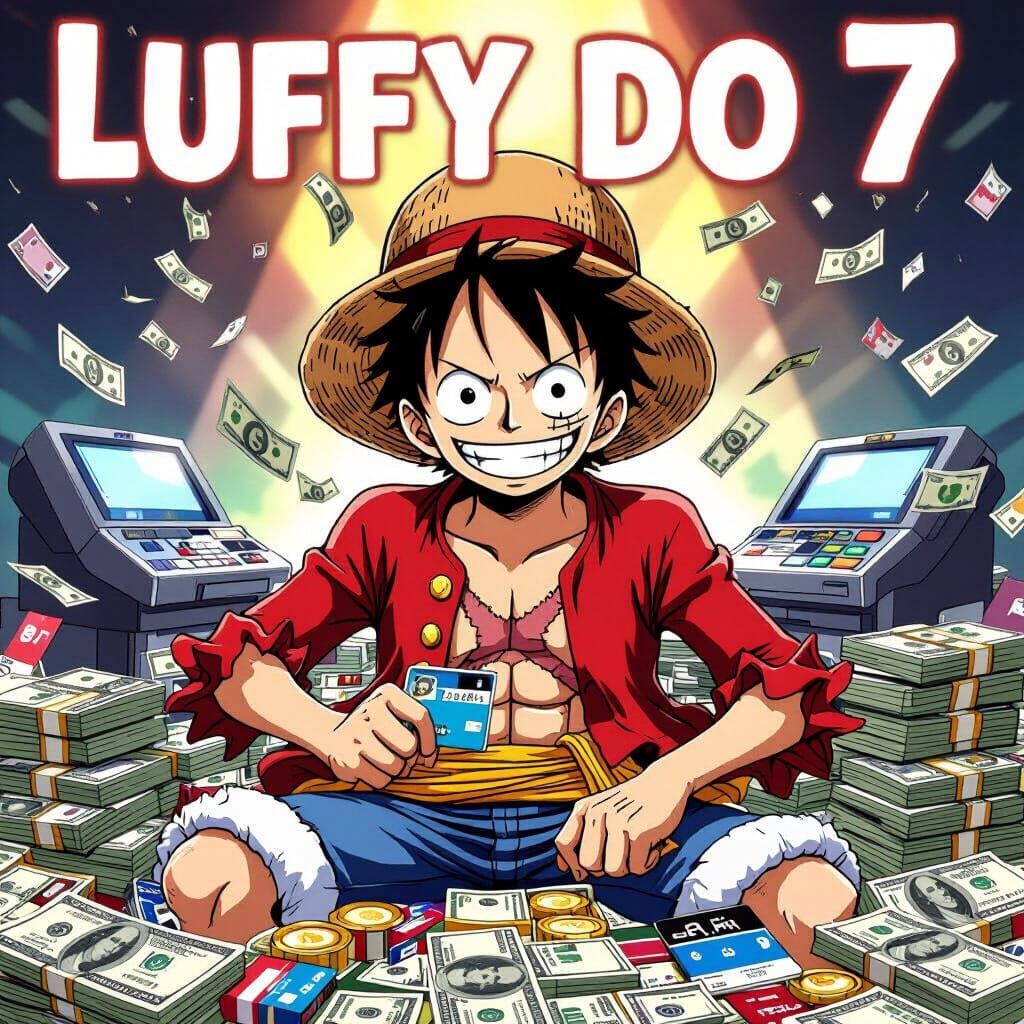 Luffy Victorious with Money and Cards: Anime Art