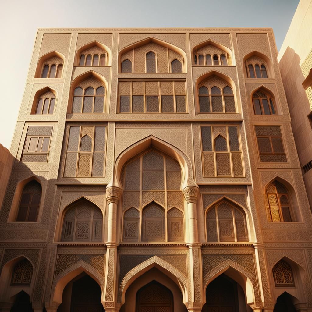 Islamic Architecture with Geometric Patterns and Arched Entr...