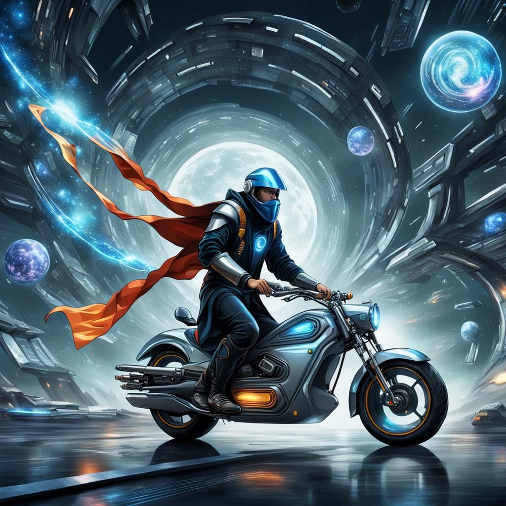 Wizard on Futuristic Motorcycle