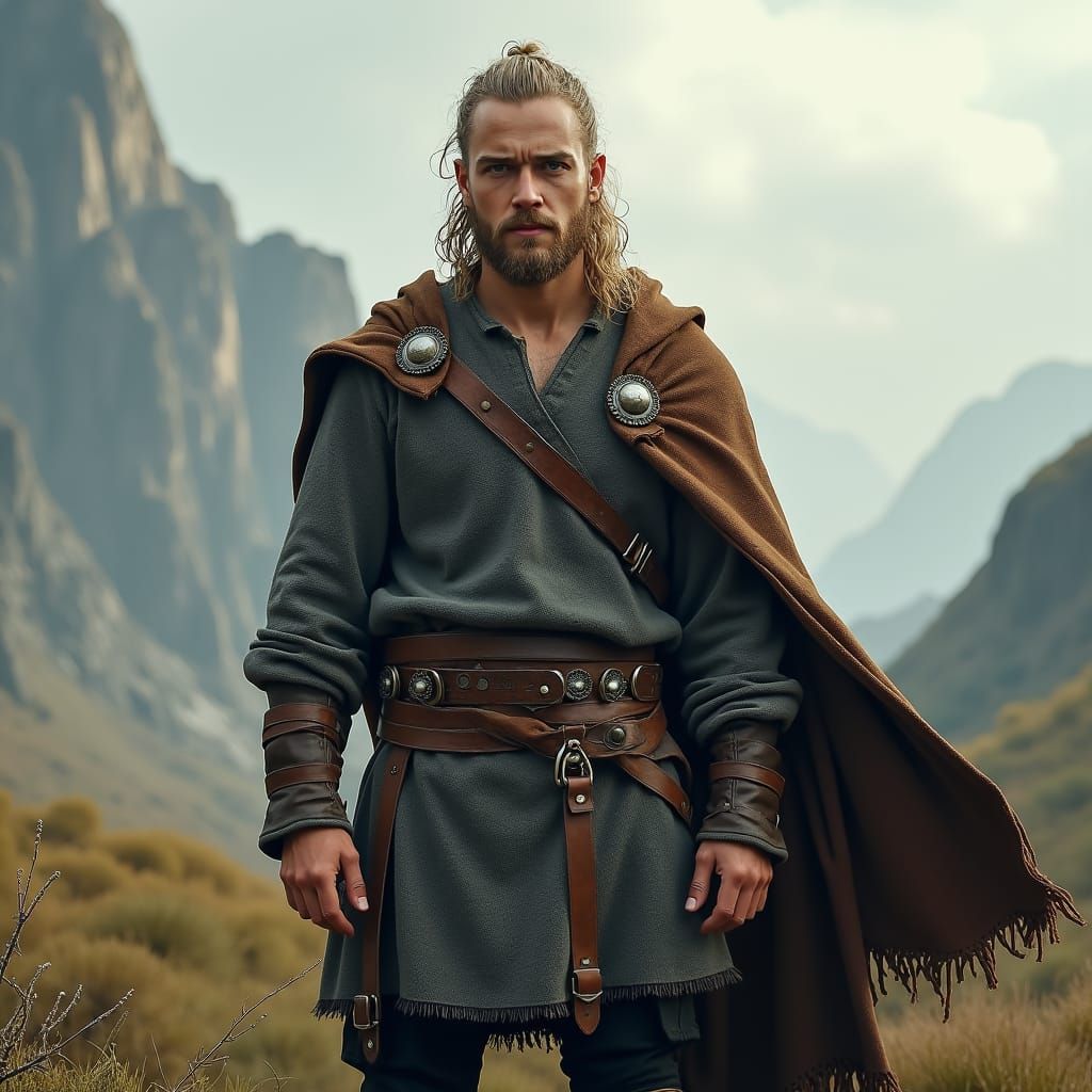 Young Viking Warrior in Mystical Landscape