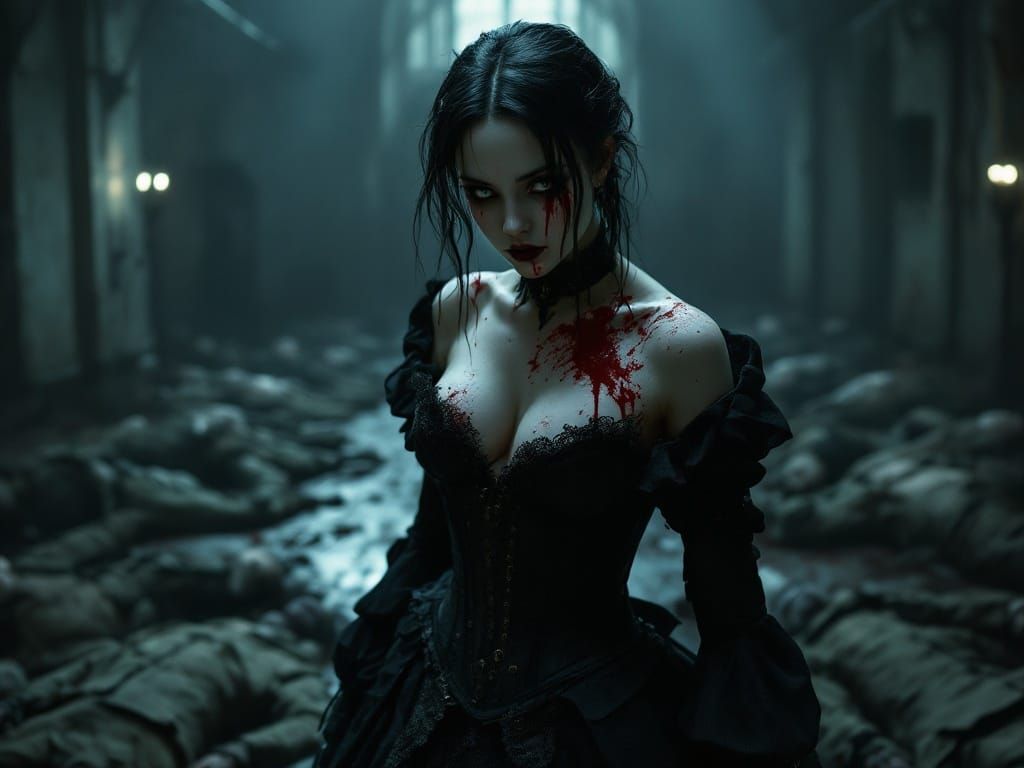 Ethereal Vampire Amidst Gothic Ruin